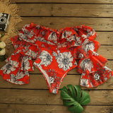 Llyge 2023 One Piece Swimsuit  New Multi-layer flared sleeves Swimwear Women Swimsuit Printed Bathing Suit Beachwear Monokini Swim