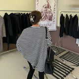 Llyge Women Striped Oversize Tshirt Chic Fashion Long Sleeve Loose T-Shirts High Street Female Casual Tops Hole Streetwear