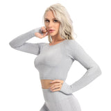 Seamless Yoga Top Long Sleeve Workout Tops for Women Fitness Crop Tops Short Active Sportswear  Women's Shirt Gym Clothing
