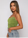 LLYGE Strapless Corsetry Crop Top Women Summer Ruched Draped Corset Top Summer  Camisole Tops Green Red Orange