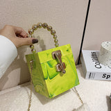 Llyge Acrylic Square Bag Personality Colorful Dinner Bag Female Solid Color Metal Buckle Flip Cover Three-Dimensional Pearl Handbag