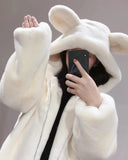 Llyge  Women Winter Fur Coat 2022New Cute Bear Ears Furry Velvet  Padded Jacket Lady Loose Imitation Mink Fur Overcoat