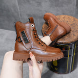 Llyge 2023 Women's Autumn Winter Martin Boots  Fashion Retro Platform Short Boots Woman Black Casual Goth Shoes Motorcycle Cool Boots