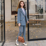 Casual Solid Women Pant Suits Notched Collar Blazer Jacket & Pencil Pants Female Suit Spring Autumn High Quality