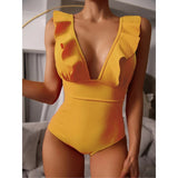 Llyge  Ruffle Swimwear Women‘S 2023 Deep V One Piece Swimsuit Female Bathing Suit Woman Bodysuit Swimming For Beach Wear Monokini