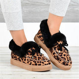 Llyge Leather Wool Winter Flat Shoes Woman Warm Snow Boots Ladies Fur Ankle Boots Plus Size Bee Fashion Moccasins Footwear New