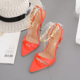 LLYGE Transparent PVC Summer Sandals Women Fashion Chain Ankle Strap  Peep Toe Ladies Shoes Metal High Heels Wedding Shoes