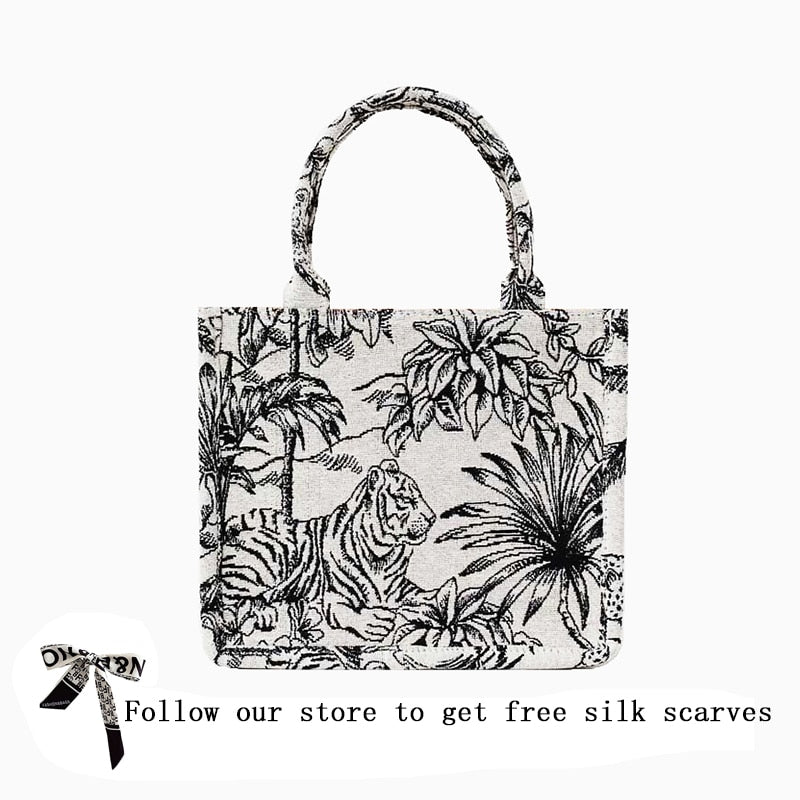 Llyge  Graduation party  Women Luxury Designer Handbag Famous Brand Bag Shopper Beach Bag Jacquard Embroidery Female Canvas Tote Bag 2022 Shoulder Bags