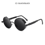 LLYGE Classic Steampunk Sunglasses Men Women Retro Gothic Round Male's Glasses Fashion Metal Driving Goggle UV400