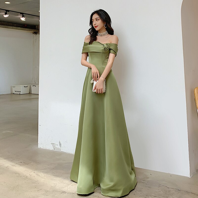 Llyge 2023  Off-the Shoulder Evening Dresses Summer Sanquet Temperamen Strapless Long Formal Party Dress Elegant Green Women Prom Dress