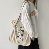 Llyge 2023  Canvas Tote Bag Women Shopper Bag 2023 Girl Shoulder Bags Fashion Japanese Style Retro Cartoon Anime Print Eco Designer Handbags