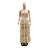 Llyge Beautiful Nude Embroidery Mesh Maxi Dress Two-Pieces Womens Elegant Floral Skirt Set Vacation Outfits Sundress