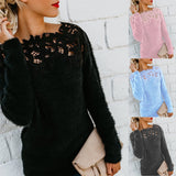 LLYGE Wool Women's Sweater Jumper Oversize Pullover Autumn Winter Woman Sweaters for Women 2022 Lace Patchwork Long Sleeve Sueter New