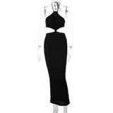 LLYGE Elegant Cut Out Bodycon Maxi Dress For Women's  Backless Party Beach Long Dresses Summer 2023 White Black Vacation Outfits