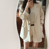 Llyge  Two Button Simple Cotton Linen Suit Jacket 2022 Long Sleeve Thin Air-Conditioned Jacket Coat Female Blazer Office Ladies