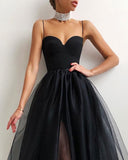 Llyge  2023 Summer Trendy Women Off Shoulder Strapless Sheer Mesh Sleeveless Female Wedding Wear Robes Black Long Dress