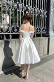 Graduation Prom Llyge  Simple Short Wedding Dress Satin Ivory A-line Wedding Gown With Pockets Custom Made Corset Bridal Dress