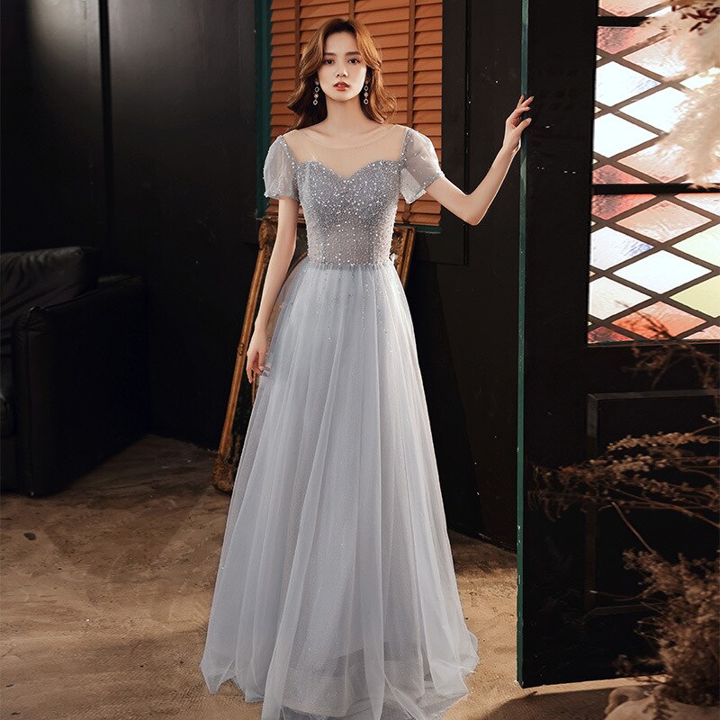 Llyge 2023 Sparkly Evening Dresses O Neck Sequined Long A Line Party Dress Elegant Women Gowns For Wedding Party Robe De Soiree Femme Chic