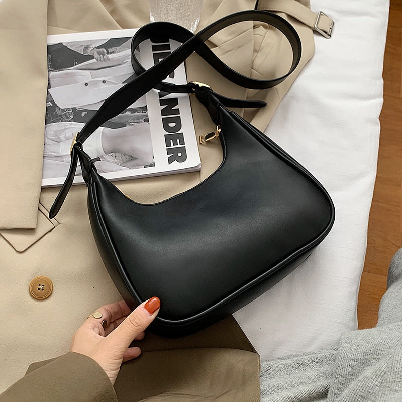 Llyge  Graduation party  Solid Color PU Leather Half-moon Bags For Women 2023 Branded Luxury Fashion Shoulder Crossbody Handbags Trending Lux Hand Bag
