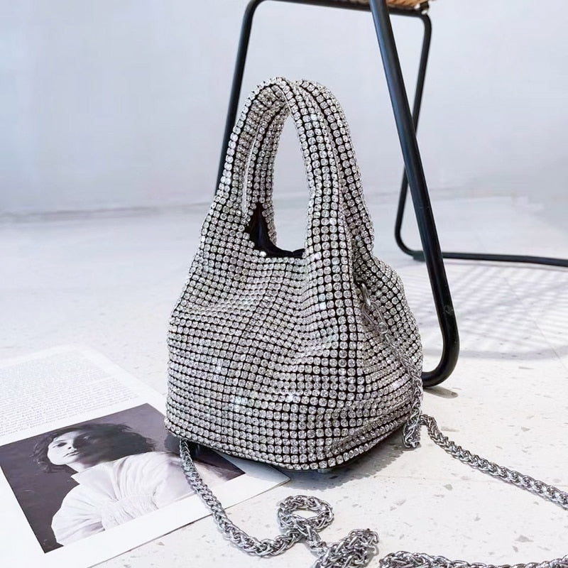 LLYGE bag for women rhinestone crystal clutch purse bucket hand bags Shoulder bag Party Wedding luxury designer purses and handbags