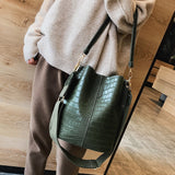 Llyge  Graduation party  Vintage Women Crossbody Bags For 2023 New Shoulder Bag Fashion Handbags And Purses Leather Stone Pattern Zipper Bucket Bags
