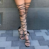 LLYGE 2022 New Women Gladiator Knee High Sandals Open Toe Lace Up Cross Strappy Sandals Women High Heels Fashion Sexy Shoes
