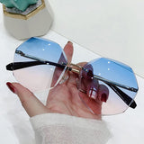 LLYGE Retro Rimless Round Sunglasses Women Metal Gradient Sun Glasses Lady Vintage Designer Cutting Lens Frameless Shades Oculos