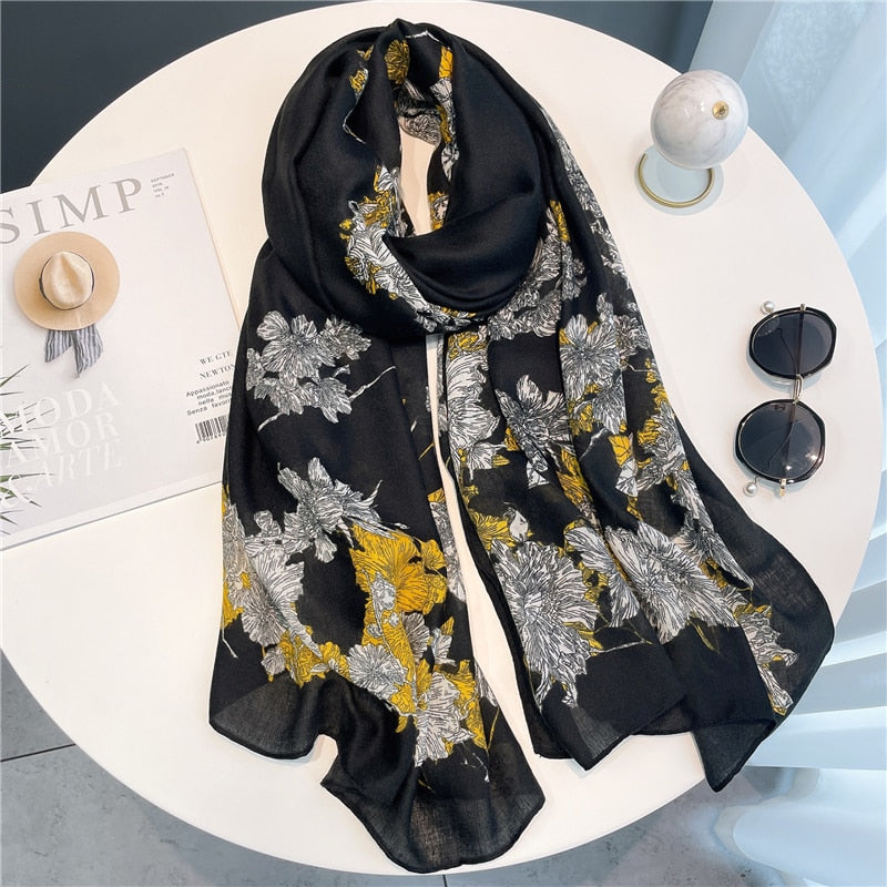 Elegant Winter Cotton Scarf For Women Shawls and Scarves Hijab Head Wraps Luxury Headscarf Pashmina Foulard Neckerchief Female
