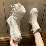 Llyge 2023 Snow Boots Women's Autumn Winter 2023 New Lady Plus Velvet Thick Warm Cotton Shoes Woman Mid Calf Waterproof Platform Short Boot