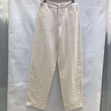 LLYGE Women Pants Novara Ivory White Mixed  Black Cotton Linen For Women  High Waist Straight Tube Trousers