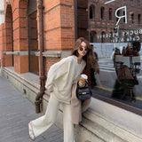 Women New Casual 2 Pieces Knitted Set Long Sleeve Patchwork Sweater Long Trousers Autumn Winter Female Wide Leg Pants Suit
