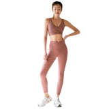 Yoga Sets Women Gym Clothes Sports Bra and Fitness Leggings Nylon Deep V Neck Mesh Splice Stretch Running Outdoor Workout Suit