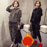 Female Velvet Tracksuit Warm Soft Home Two Piece Set Women Thicken Hooded Long Sleeve Top & Pants Suit Fashion