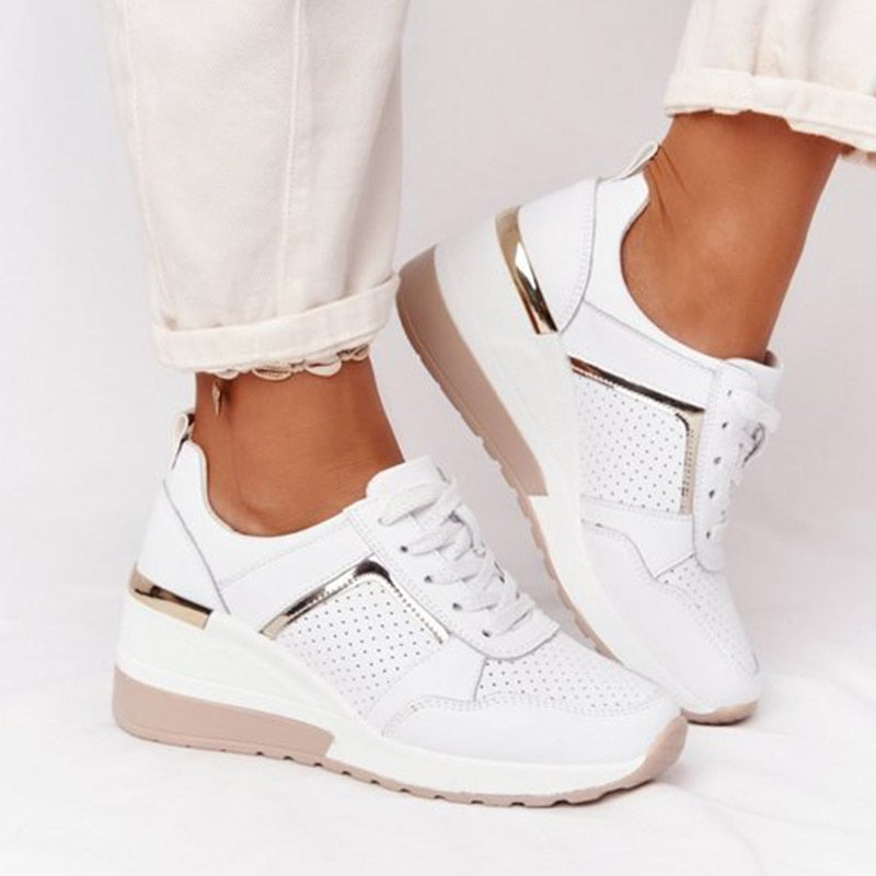 Llyge 2023 Women Sneakers Lace-Up Wedge Sports Shoes Women's Vulcanized Shoes Casual Platform Ladies Sneakers Comfy Females Flat