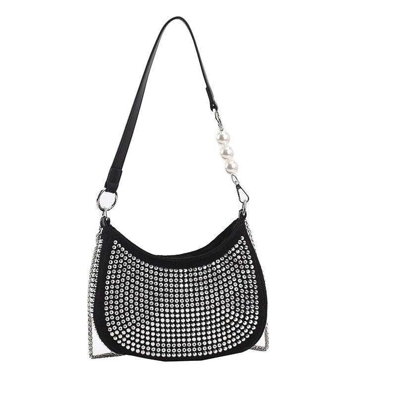 LLYGE Luxury Bright Diamond Bag Handbags2023new Trendy Fashion One-Shoulder Underarm Bag Net Red High-End Sense Of Niche Messenger Bag