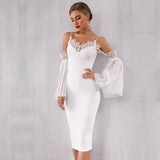 Graduation Gift LLYGE New White Lace Bandage Dresses Women 2023 Long Sleeve Celebrity Evening Party Dress Elegant Summer Club  Midi Dress