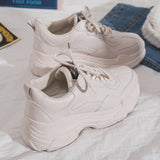 Llyge White Women Shoes New Chunky Sneakers For Women Lace-Up White Vulcanize Shoes Casual Fashion Dad Shoes Platform Sneakers Basket xj0811