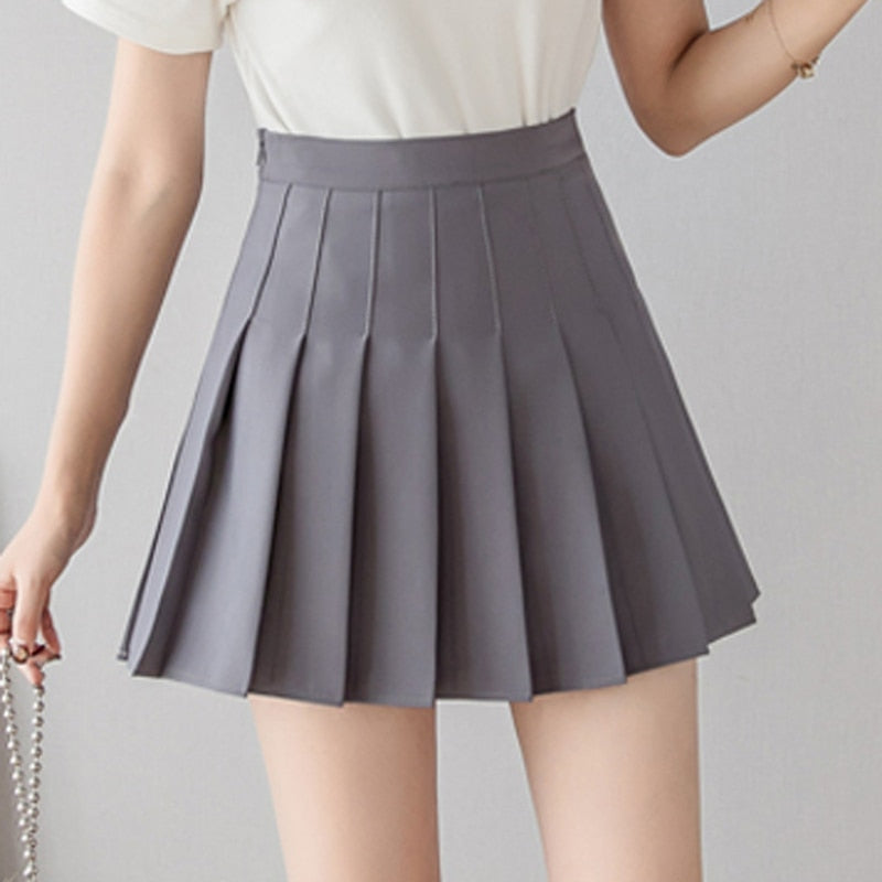 Llyge Black Elegant Women Mini Skirt Pleated High Waist Solid Zipper Casual Slim A Line Student Skirt Fashion Summer New 2022