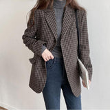 Llyge 2022 Fashion Women Plaid Blazers Work Office Lady Suit Slim Single Breasted Jackets Pockets Business Female Blazer Coat