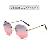 Llyge 2023 Fashion Tea Gradient Sunglasses Women Ocean Water Cut Trimmed Lens Metal Temples Sun Glasses Female UV400