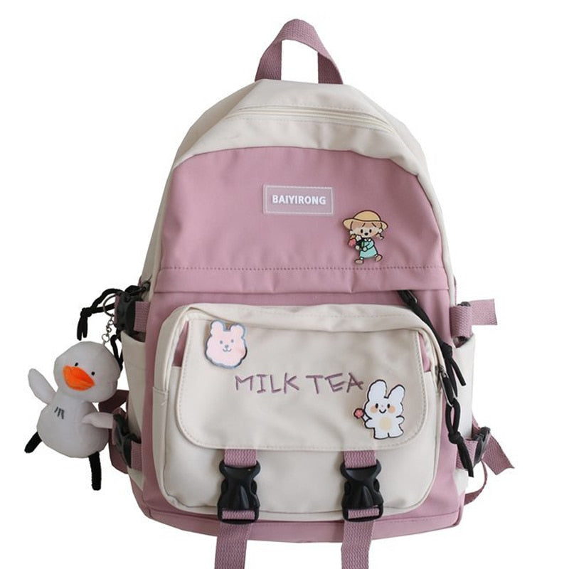 LLYGE Fashion Kawaii Women Backpack Waterproof Nylon Buckle Rucksack Cute School Bag Travel Mochila For Teenage Girl Bookbag