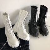Llyge 2023  Mid Calf Boots Women Autumn Winter Fashion Lace-up Zipper Botas Mujer Boots Sports Platform Heel Ladies Shoes