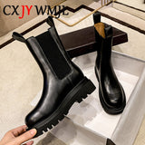 Genuine Leather Autumn Boots For Women Platform Chelsea Boot Spring Cowhide Booties Fashion Female Thick Bottom Black Bootie 41