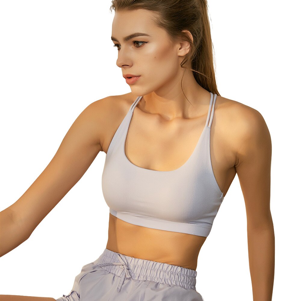 Active Wear Women Yoga Bra Push Up Cross Straps Nylon Solid Workout Femme Sport Underwear Fitness Bra Female Gym Top Sports Bra