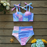 Llyge 2023  Colorful Plaid Bikini Set High Waist Swimwear Shoulder Strappy Bathing Suit Beachwear Biquini female