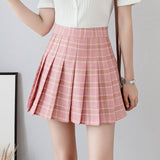 Llyge Fashion Short Pleated Plaid Women Skirt High Waist Casual Slim A Line Mini Skirt Preppy Style Street Wear Summer New