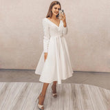 Graduation Prom Llyge  Short Wedding Dress 2022 A-Line Long Sleeve V-Neck Simple Boho Vintage For Women Robe De Mariee Bridal Gowns