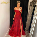 Llyge Christmas Gift Elegant Red Evening Dress Long Tulle Off The Shoulder Prom Dress 2023  Girl Party Dress Women Formal Gowns Evening Dresses