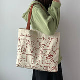 Llyge  2023  Canvas Bags Handbag for Women Shopper Cute Cat Tote Bag with Zipper Designer Bag Japanese Style Cartoon Small Shoulder Bags