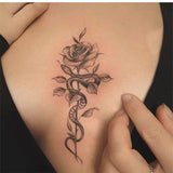 Llyge Waterproof Temporary Tattoo Sticker Rose Snake Design Body Art Fake Tattoo Flash Tattoo Chest Female Male